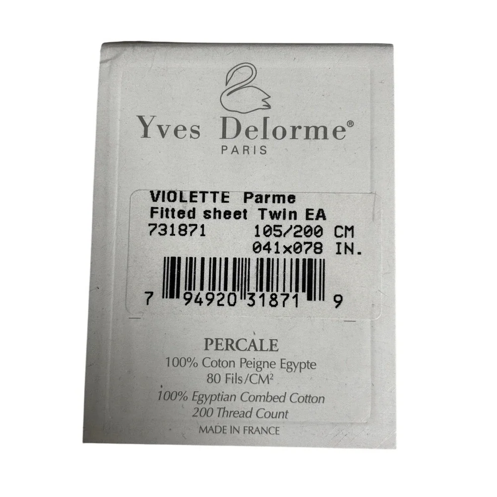 Yves Delorme‎ Violette Lavender Percalle Twin Sheet Set Sham Flat Fitted NWT